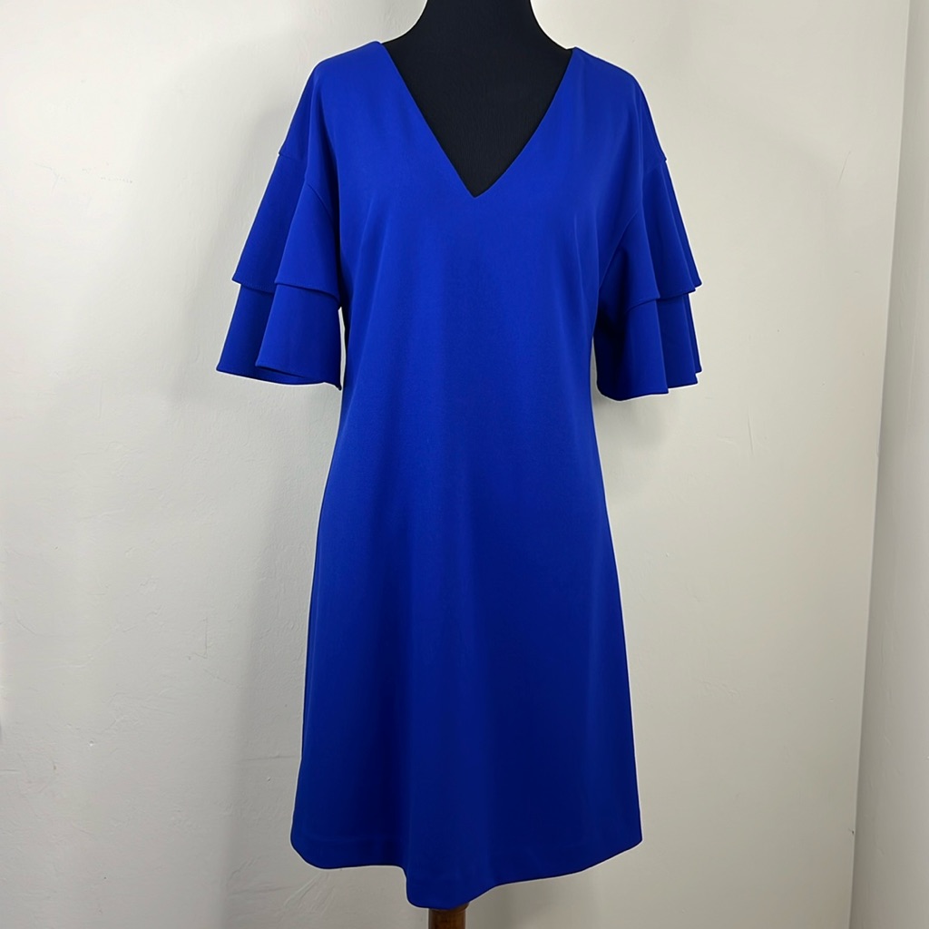 Vince Camuto Cobalt Blue Ruffle Sleeve Dress 6